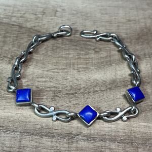 Vintage Sterling Silver 925 Tennis Bracelet Infinity Sign Linked Cobalt Blue Gem